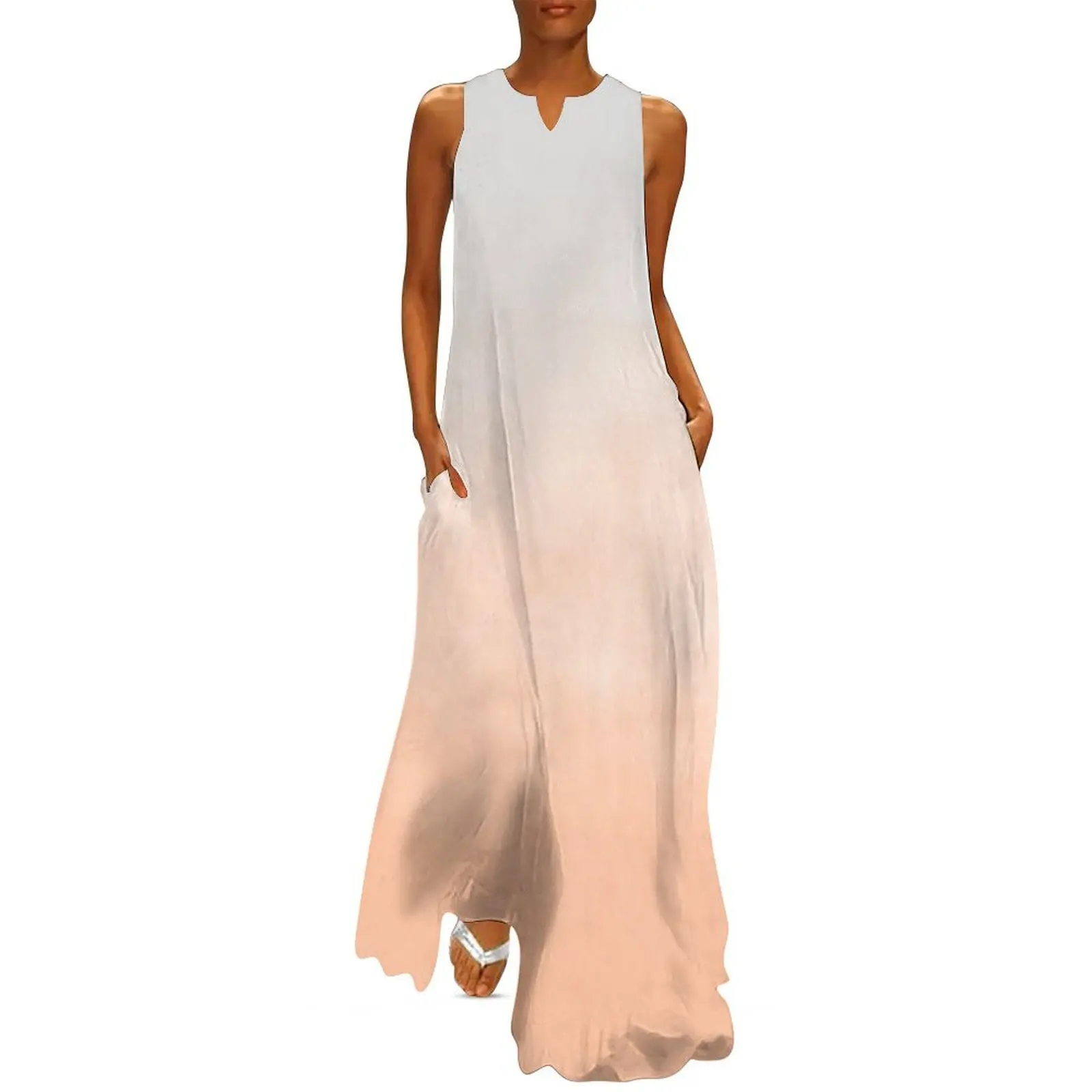 

Peach Fuzz Ombre Paint Color Wash (peach/white) Long Dress Prom gown dress party evening elegant luxury celebrity