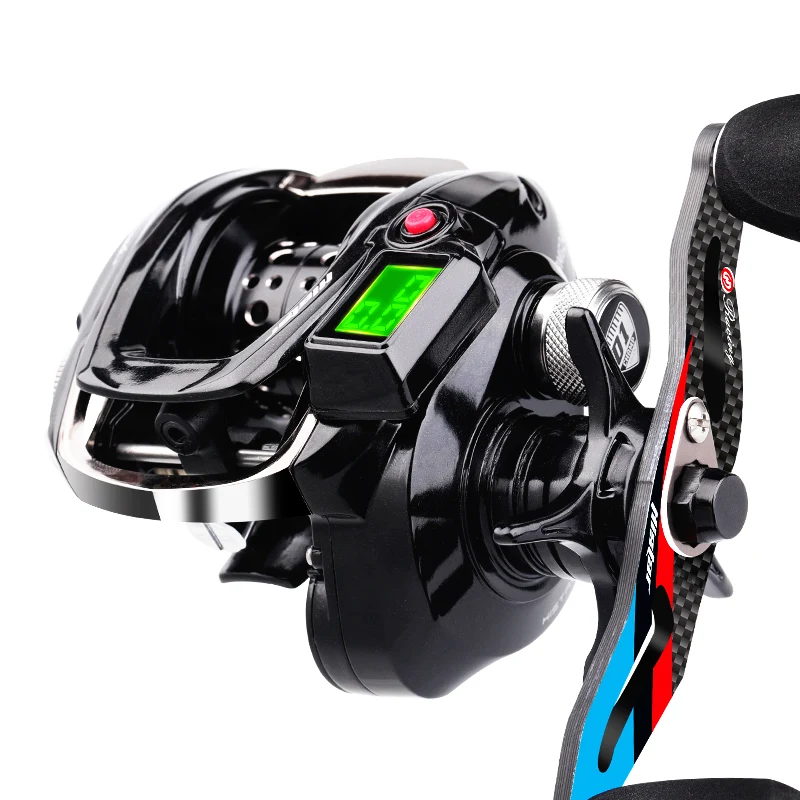 histar led digital long casting baitcasting carretel de pesca alta relacao mais bb travagem magnetica luz de fundo 10kg drag power 721 01