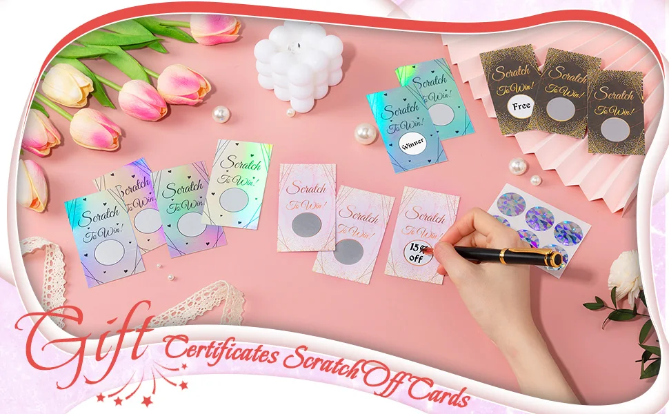 24 Stück Blanko-Geschenkgutscheine Rubbelkarten für Kleinunternehmen Personalisierte Feiertags-, Weihnachts-, Hochzeits-, Geburtstags- und Partyzubehör – Detail 1