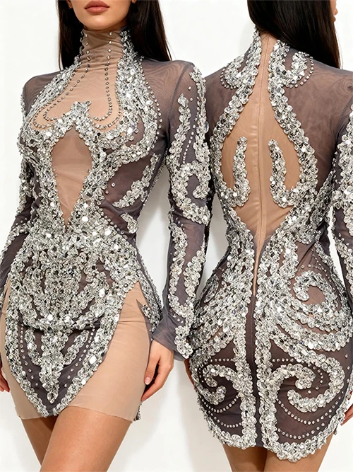 Minivestido de fiesta para discoteca con lentejuelas y diamantes de imitación brillantes, vestido tubo para banquete, cóctel y cena, traje de graduación para mujer