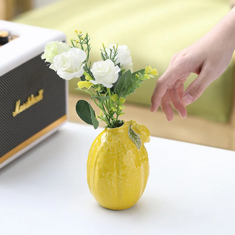 Keramik-Simulationsvase in Zitronenform für Blumenarrangements – Schlichte Internet-Trend-Vase für Wohnzimmer und Büro