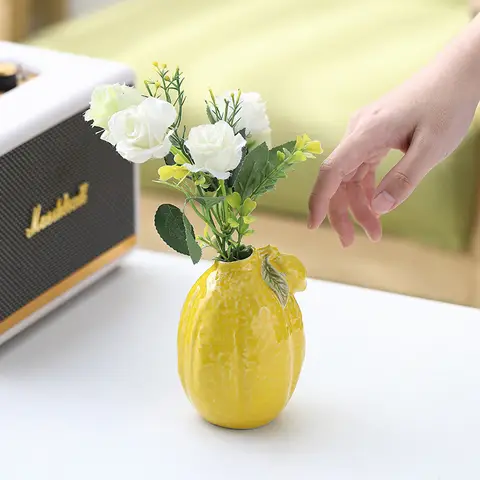 Ceramic Simulation Lemon-shaped Flower Arrangement Simple Internet Celebrity Flower Arrangement Vase Living Room Office Ornament