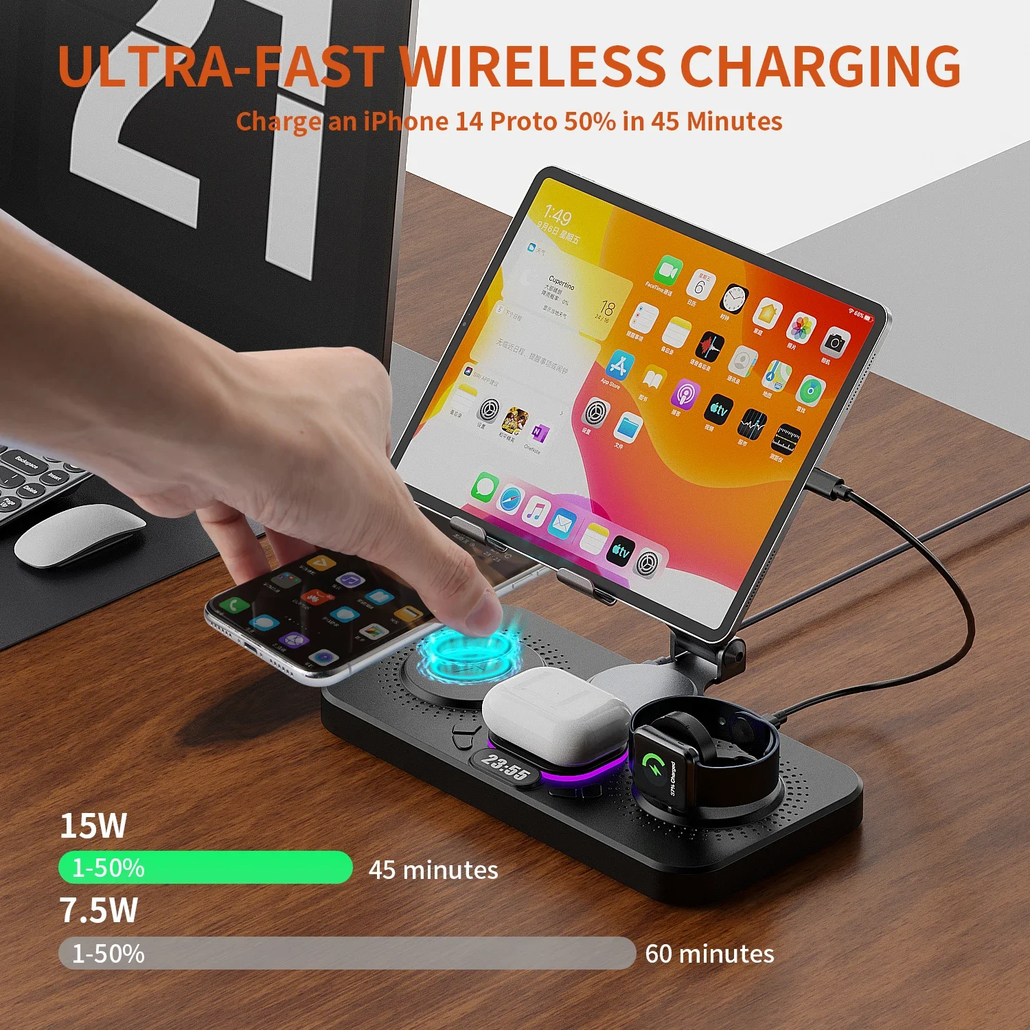 

New Design Wireless Charger Magnetic Watch Power Bank With Cable Fast Charge 3 in 1 wirelesscharger phone stand foldable