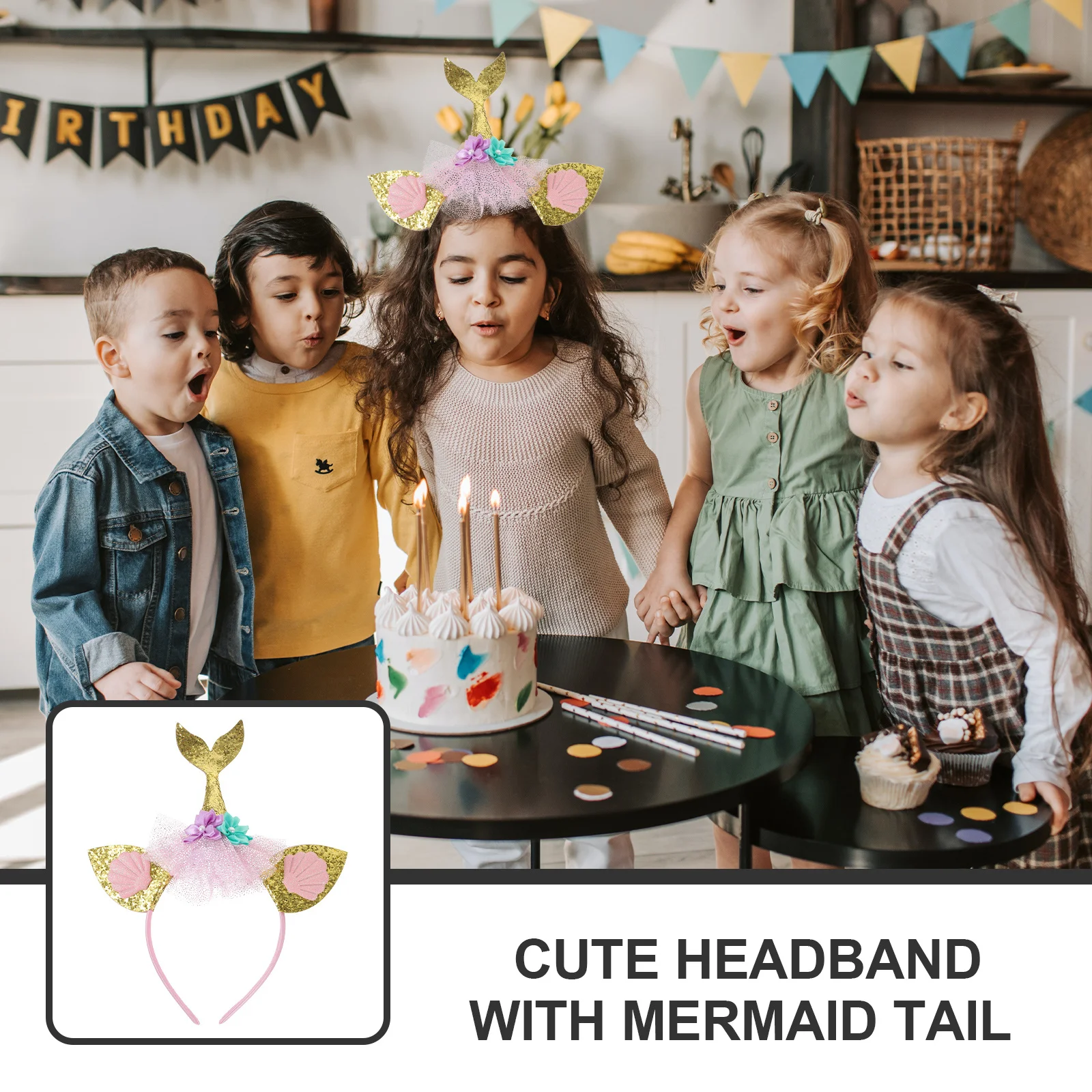 

Glitter Mermaid Tail Headband Girls Hair Accessory Chic Lightweight Comfortable for Party Carnival Cosplay Performance Prop