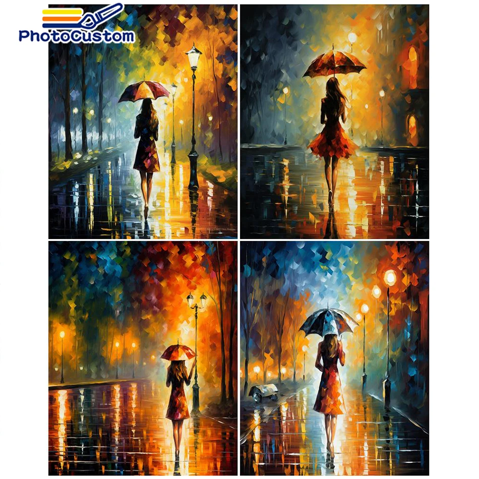 

PhotoCustom Oil Painting By Numbers Abstract Street Couple Landscape DIY Paint By Number On Canvas Painting Adults Kits Home Dec