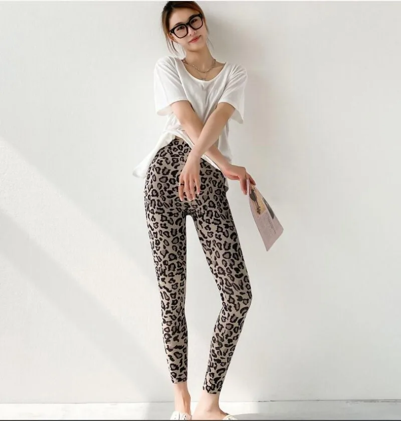 Calças elásticas de leopardo para mulheres, Leggings respiráveis, Calças apertadas Barbie Fitness, Calças casuais para exercícios