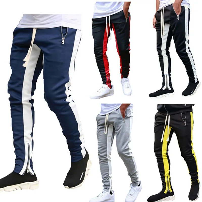   2024 New Sports Casual Pants Low Feet Zip Pocket Cotton Summer Pants Casual Men's Sports Pants Running Pants Splice Stripe Gym