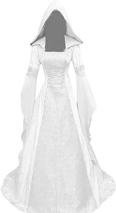 Mittelalterliches gotisches Kapuzenkostüm, Retro-Renaissance-Hochzeitsrock mit Stickereien, Halloween-Cosplay-Kleidung, Kostüme – Detail 2