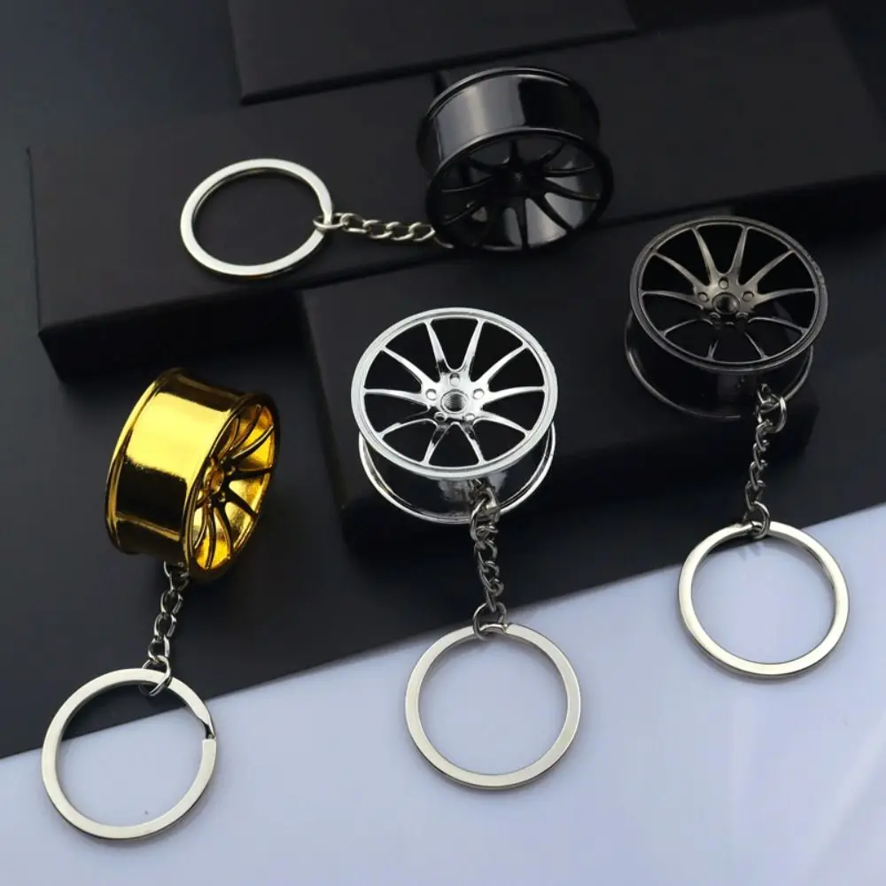 Rotatable Wheel Hub Key Chain Zinc Alloy Fidget Toy Wheel Hub&Brake Keychain Funny 3D Car Accessories Keychain Car Key