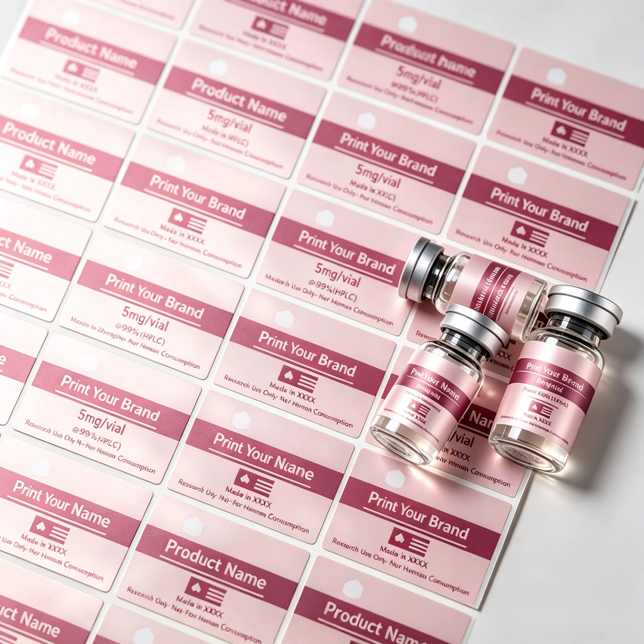 Custom Precision Printed Peptide Vial Self Adhesive Labels,Waterproof & High Temp Resistant Stickers for Injectable Supplement