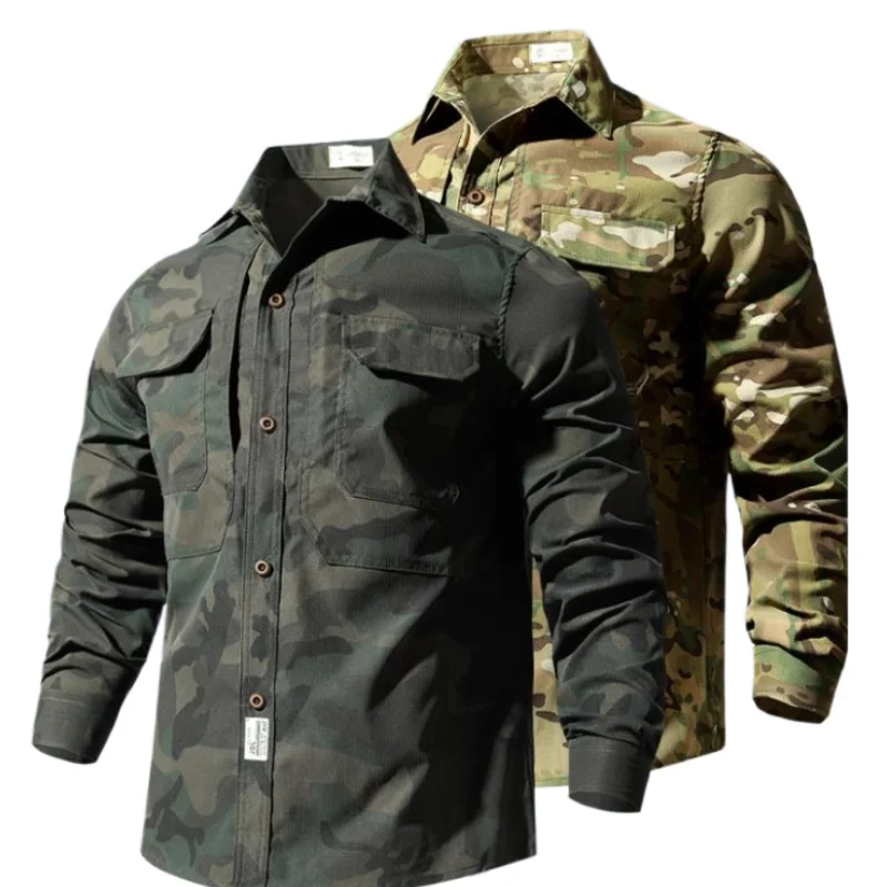 Quick Drying Camo Mens Work Uniform Summer Lightweight Multi Pocket Wear-resisting Outdoor Training Set Elasticity Hiking Suit