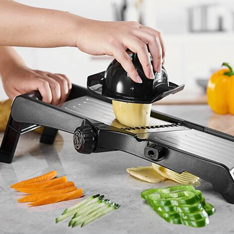 

Adjustable Vegetable Chopper Stainless Steel Tomato Slicer Food Mandolin Slicer for Kitchen with Hand Guard