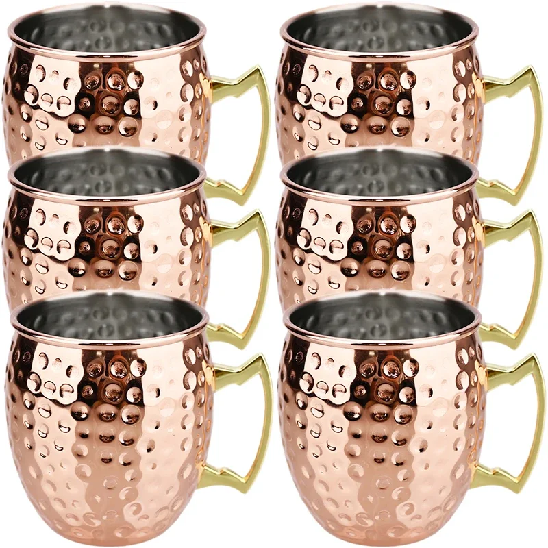 

2025New Cocktail Wine Cup Moscow Mule Mug 550ml Stainless Steel Hammered Copper Plated Beer Cup Coffee Bar Drinkware for Ramadan