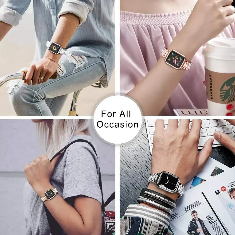 Correa de diamante de lujo para Apple Watch Ultra 49mm 10 46/42mm para iWatch Series 9 8 7 6 5 45/44/40/38mm banda de acero inoxidable para mujer