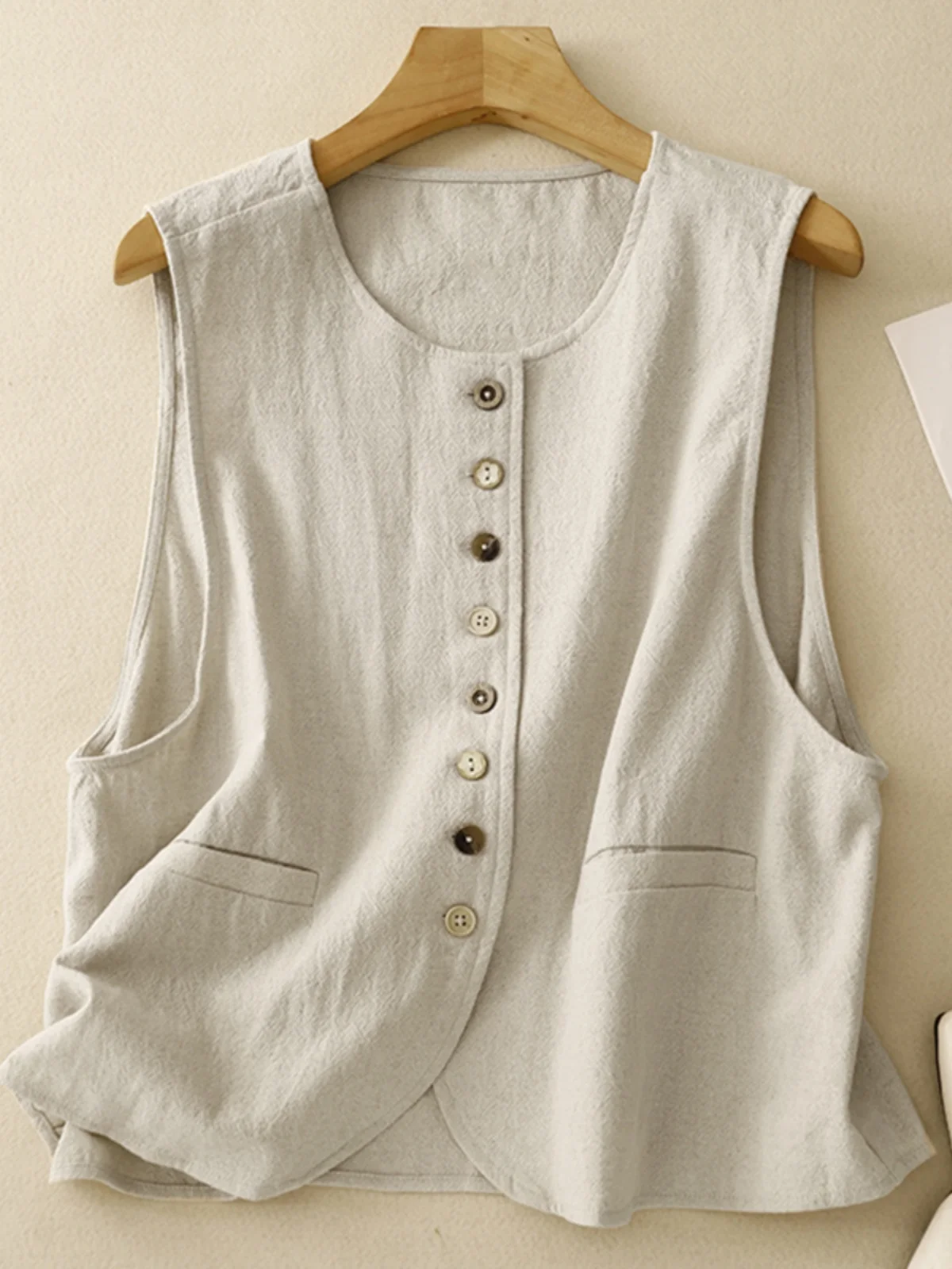 

Японский льняной жилет для спецодежды, женский весенне-осенний художественный жилет для похудения с многослойными накладками на плечах Jaet