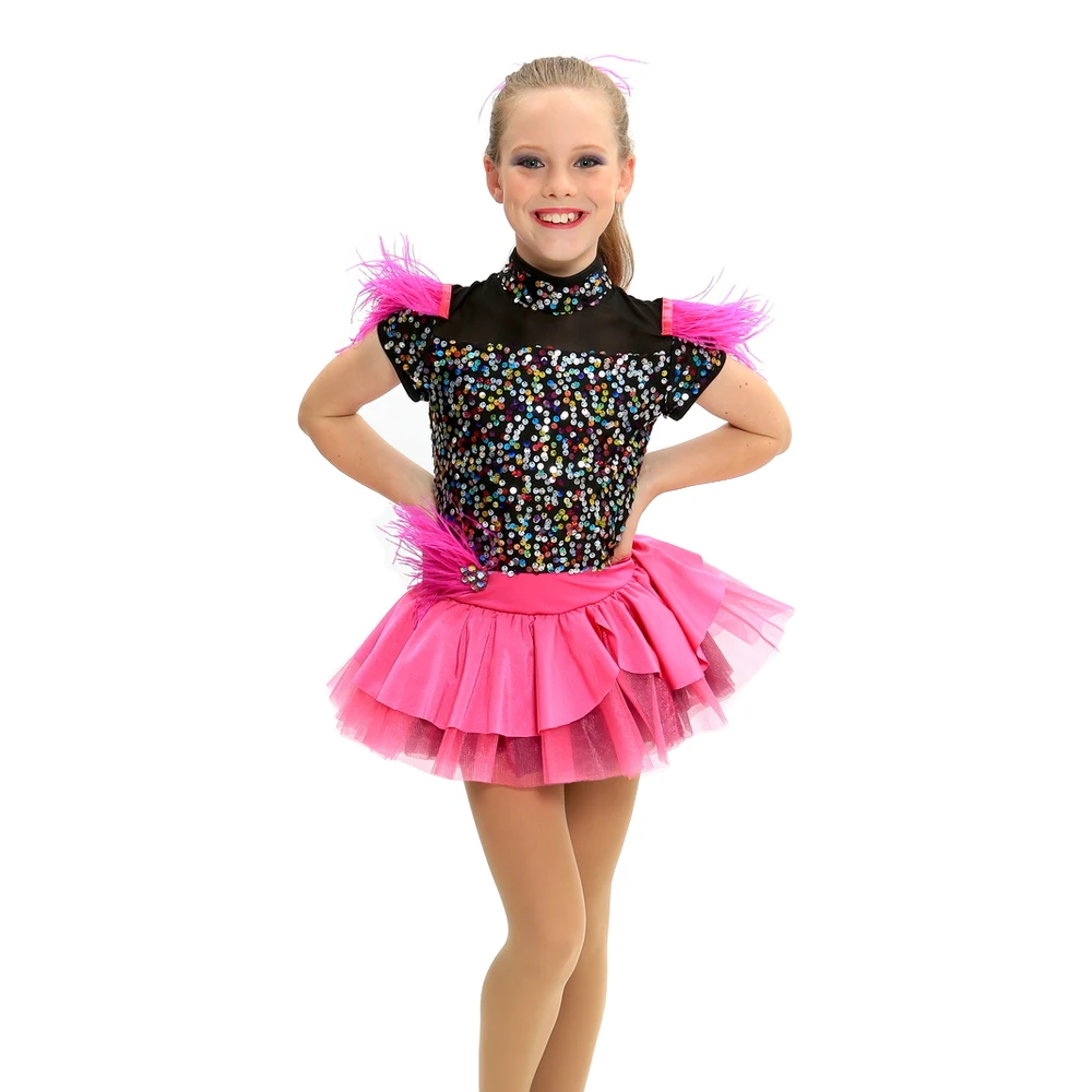 Kids Jazz Dance Costume Customized Ostrich Feather Trimmed Dress for Girls