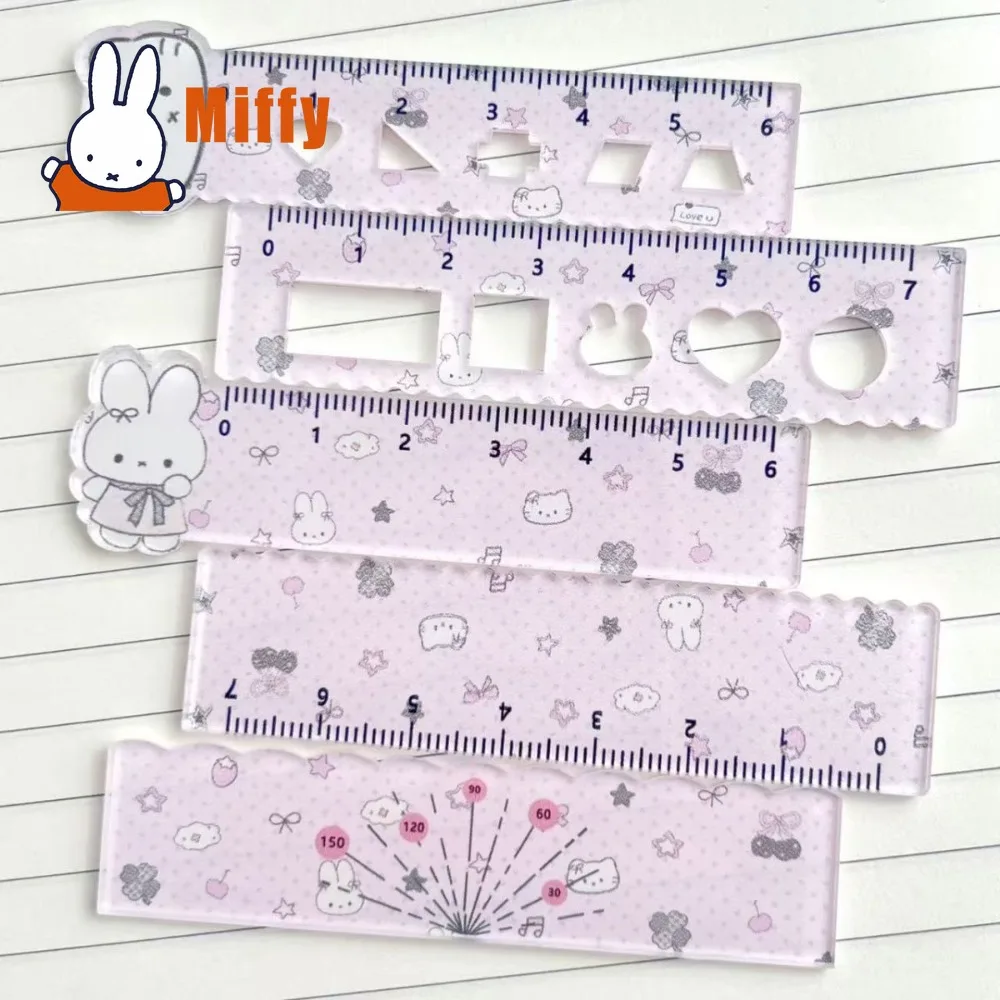 Kawaii Miffy Small Ruler Cute Rabbit Measuring Tool Drawing Template Pink Acrylic Clear Scale School Office Stationery Gift