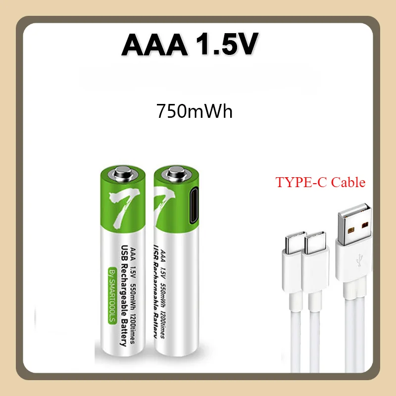 1.5V AAA 750mWh USB rechargeable li-ion battery for Remote control wireless mouse toy + TYPE-C Cable