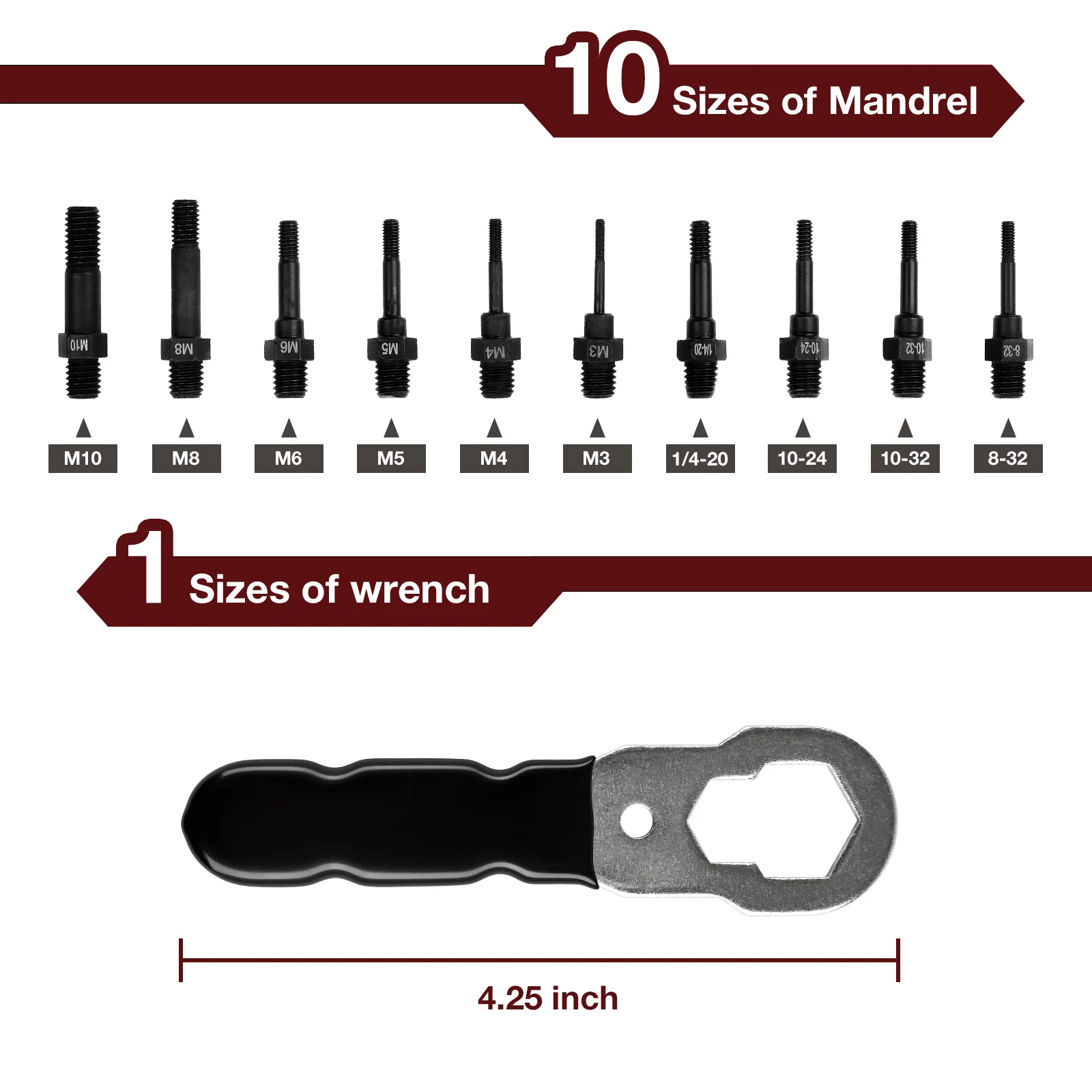 Metric M3 M4 M5 M6 M8 M10+Imperial 1/4-20 10-24 10-32 8-32 Electric Rivet Nut Gun Adapter,Home Insert Nut Riveting Tool,Tool Box