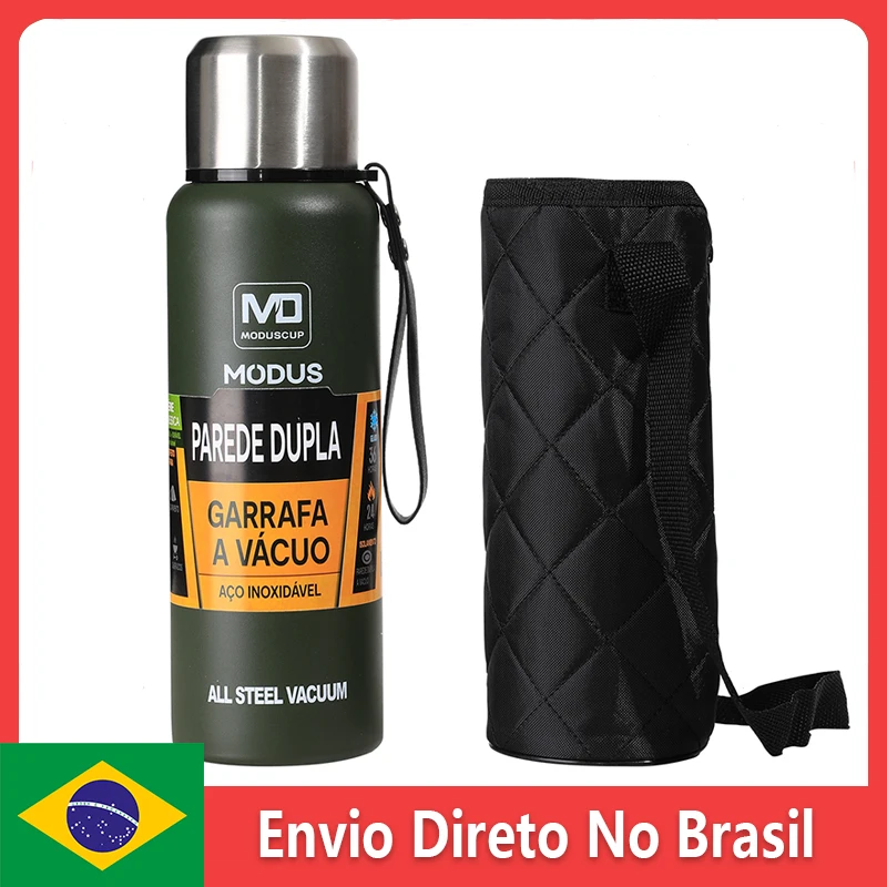 MODUS Garrafa térmica portátil de aço inoxidável, copo isolado a vácuo com corda, 1000, 1500ml