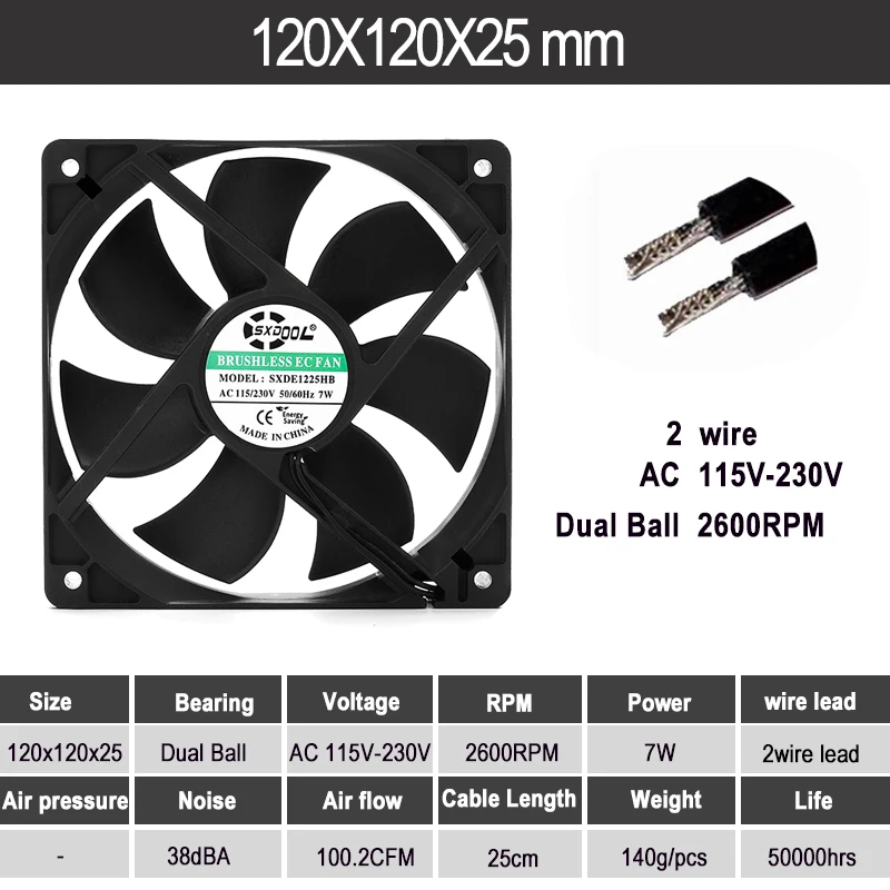 

Вентилятор охлаждения переменного тока 120 мм 12 см EC двигатель большой воздушный поток мощный 120*120*25 мм 115 и 230 В вентилятор охлаждения с двумя шарикоподшипниками