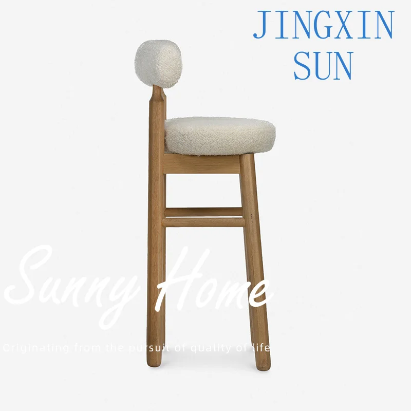 French Simple Solid Wood Cream Style Bar Bar Chair, Small Apartment Household Makeup Chair Simple Balcony Leisure Chair