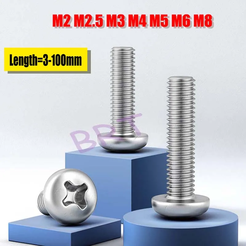 Laptop Screw M2 M2.5 M3 M4 M5 M6 M8 Small 316 Stainless Steel Round Head Phillips Machine Screw Cross Wood Bolt Length=3-100mm