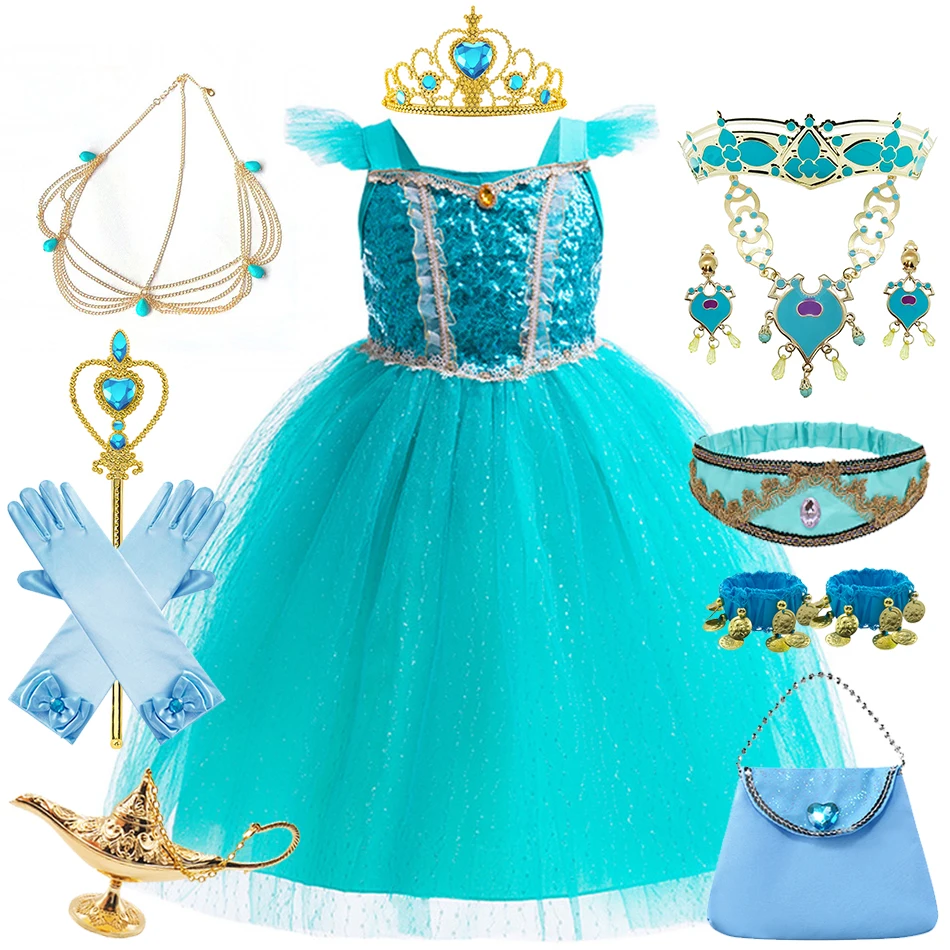 Kids Aladdin Cosplay Princess Costume Jasmine Dress Carnival Masquerade Party Halloween Christmas Ball Gown Girls Fancy Clothes