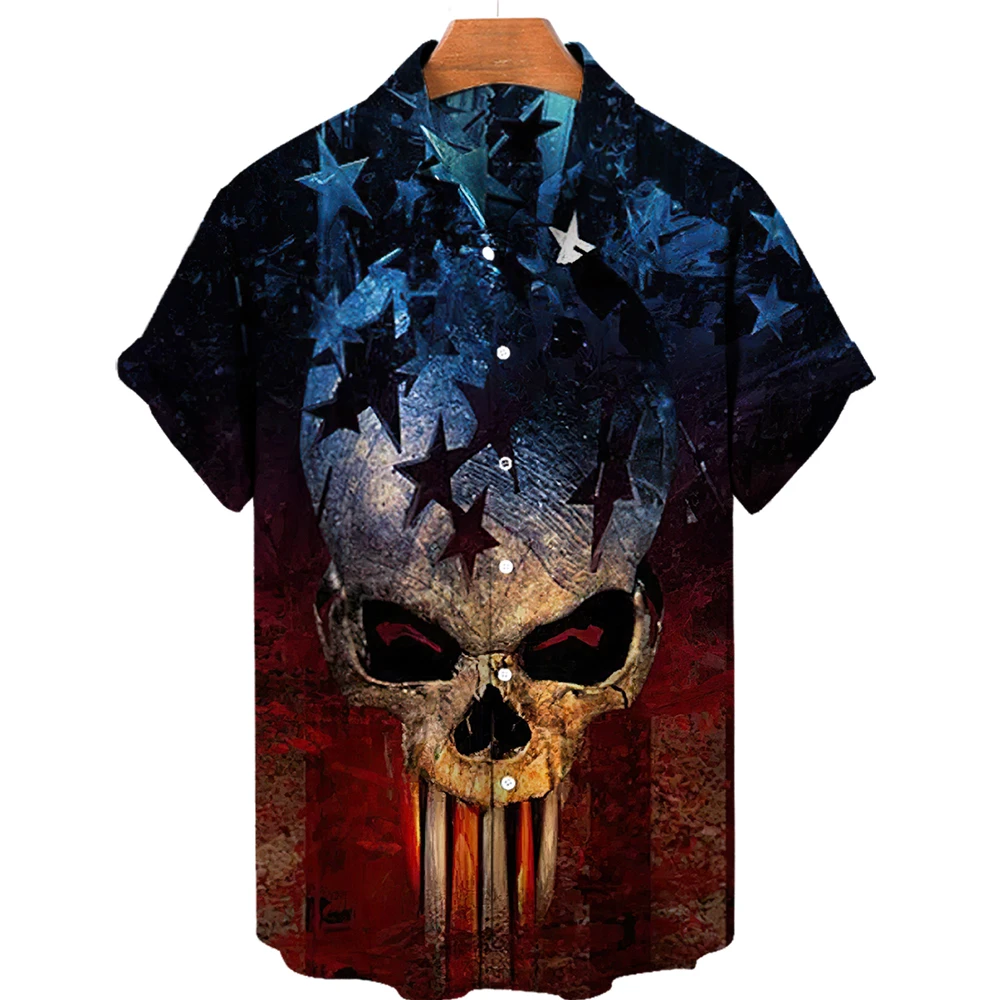 2022 Hawaiian Shirt Men Summer Skull Tshirt Print Shirts For Men 3d Men's Shirts Fashion Single Row Back Cuban Collar Tops 5xl