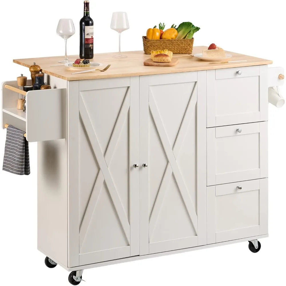 

VEVOR Kitchen Island Cart with Solid Wood Top, 45.3" Width Mobile Carts with Storage Cabinet, Rolling Kitchen Table with Spice