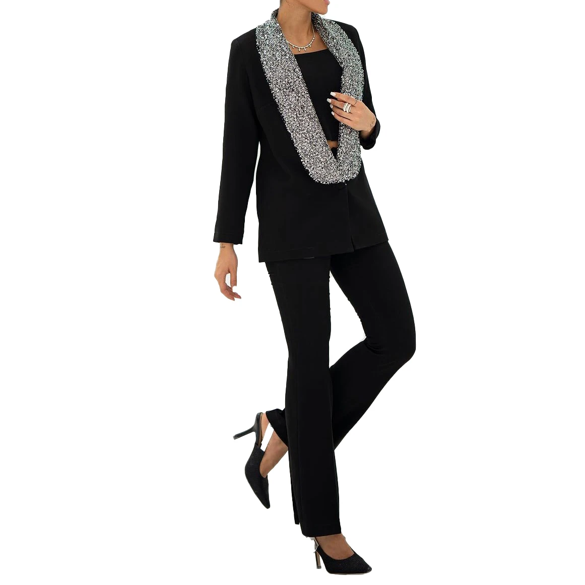 Cool Black Women Blazer Suits Sequined Shawl Lapel Evening Party Women Wedding Tuxedos 2 Pieces Party Birthday Wear