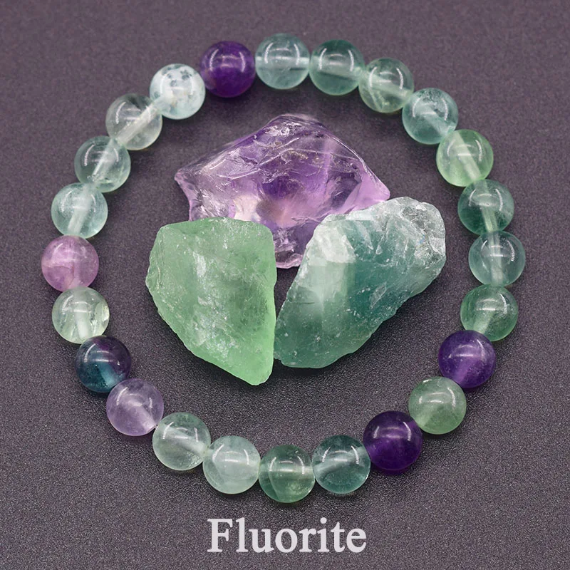 Original Fluorite Bracelet with Natural Stone Crystal Charm Jewelry for Women Yoga Meditation Healing Energy Bangle for Man Gift