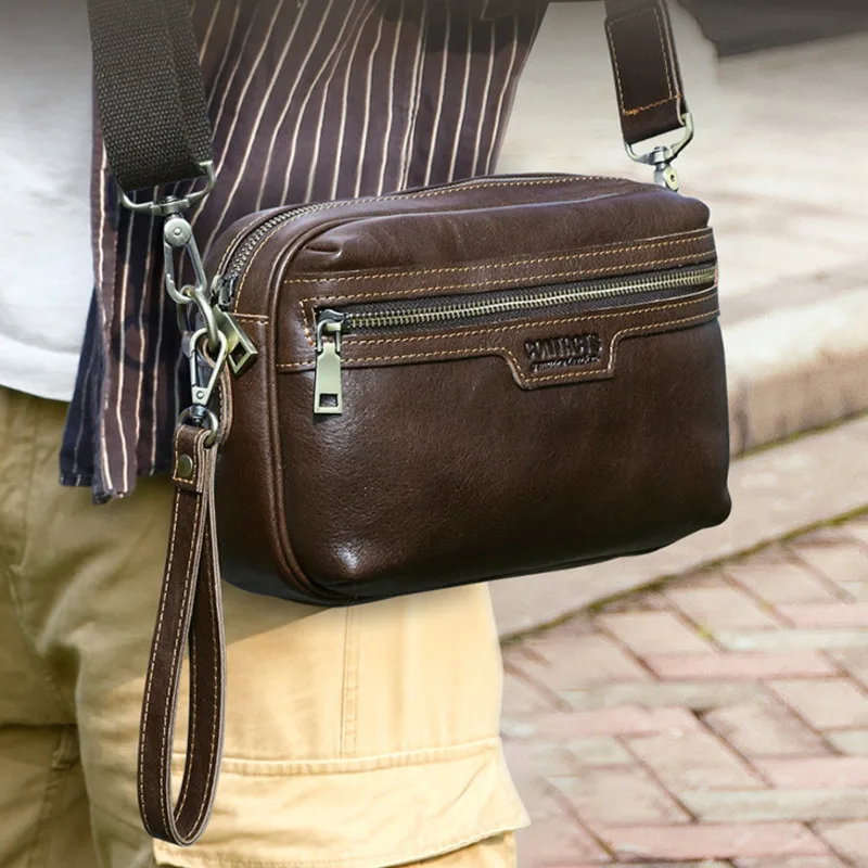 New Fashion Head Wrist Strap Crossbody Multi Zipper Casual Leather Men Bags Men's Bags Briefcase Men's Genuine Business Leather