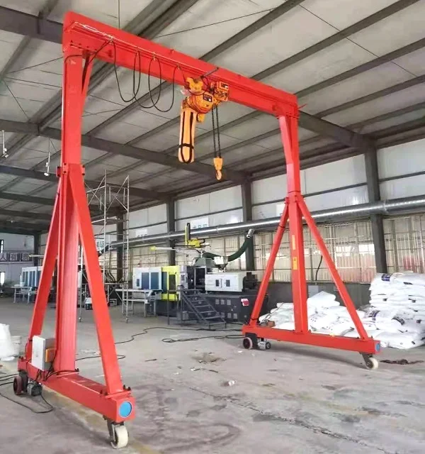 CE Certified 2T Adjustable Mobile Portable Aluminum Gantry Crane, Reinforced Frame Stable Power Component For Warehouse Cargo Ho