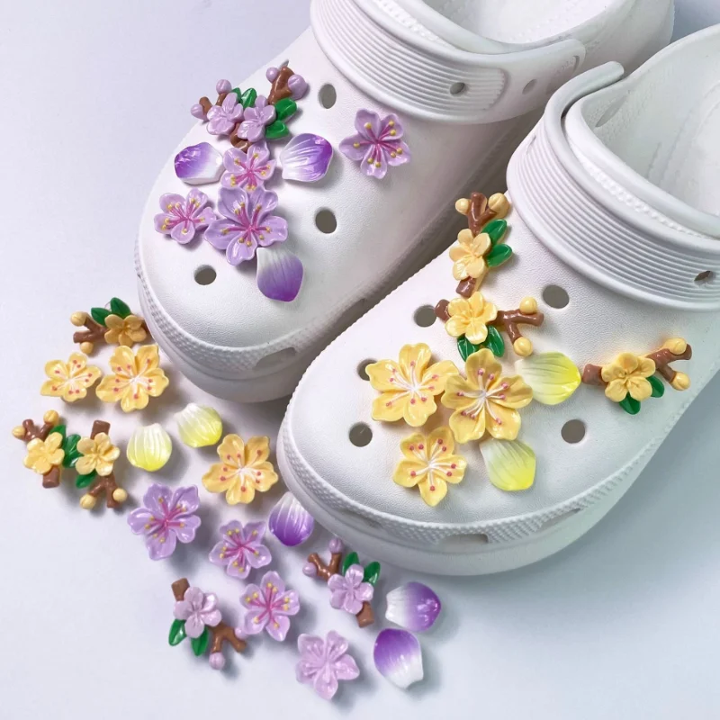Fashion DIY Romantic Cherry Blossom Shoe Charms Set Kids Gifts for Clogs Slides Sandals Garden Shoes Decorations Accessory