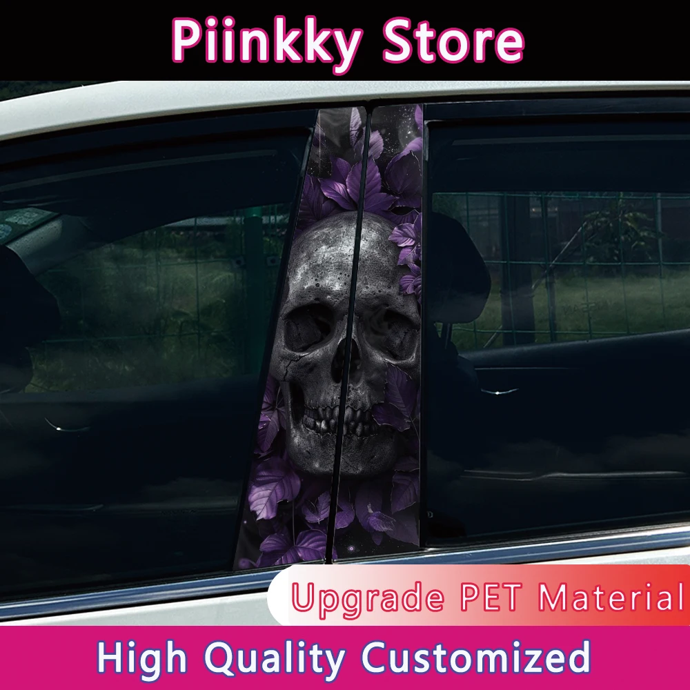 Rose Headskull Skeleton Car Sticker Car B-Pillar Decal Diy Car Door Post Decal Skeleton Pattern Decal Accessories