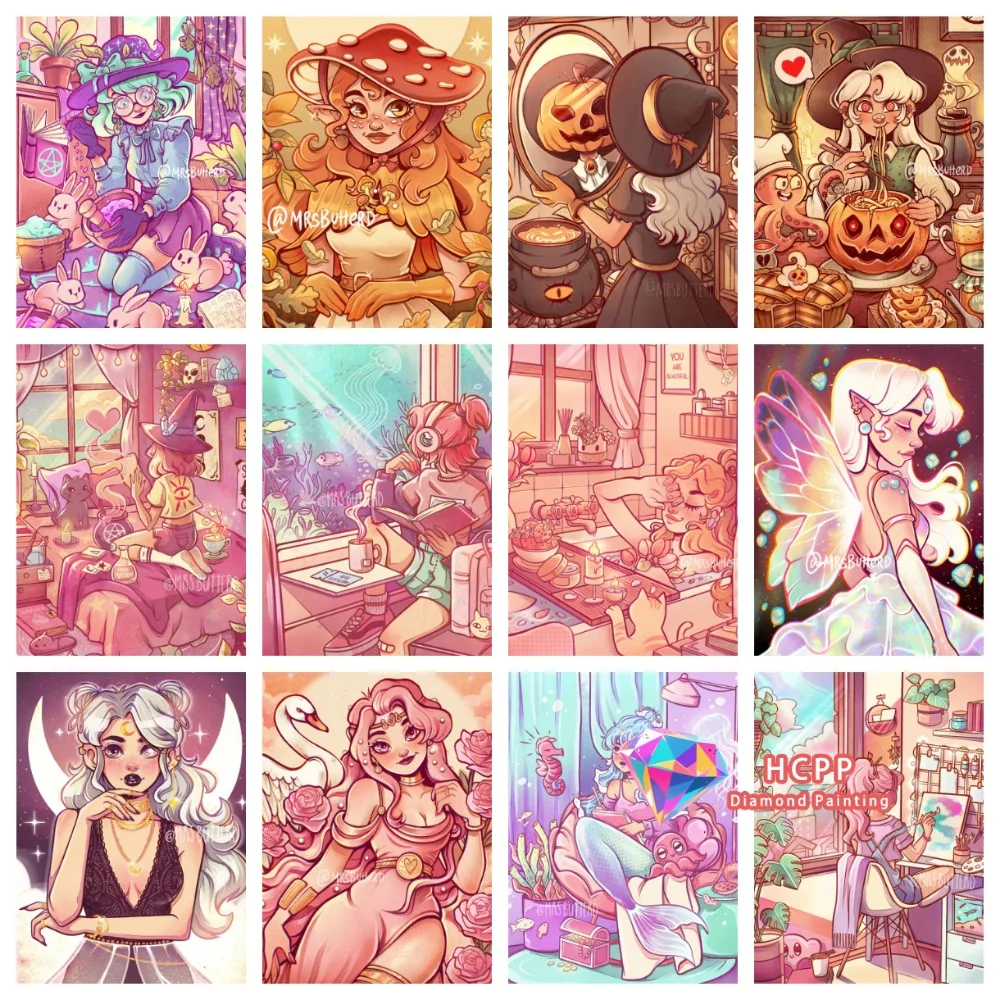Witch Girl Diamond Painting Kit Square Round Diamond 5D DIY Cross Embroidery Handmade Art Unique Exquisite Gift Home Decor