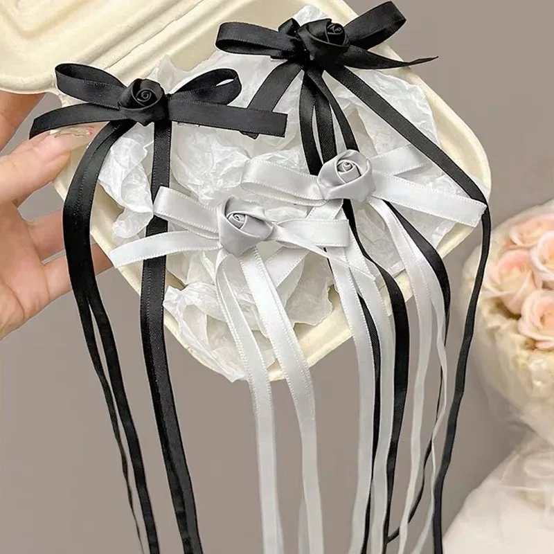 

2/4 шт., длинная лента с кисточками, бант, заколка для волос, корейский милый стиль Ins, резинка для волос для женщин и девочек, стиль принцессы, боковая заколка для волос, аксессуары