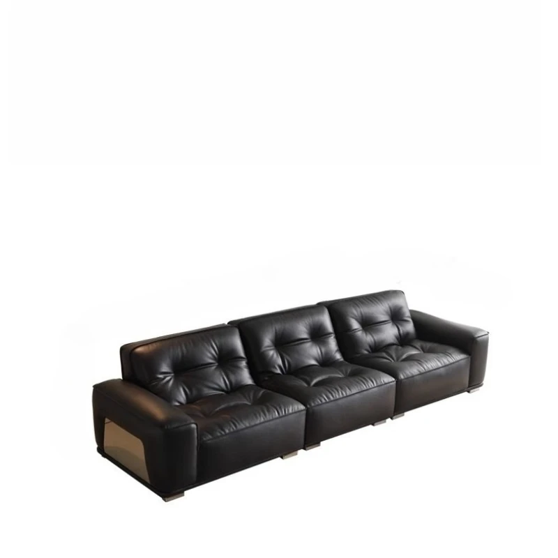 

Italian minimalist leather sofa, black 2024 new, living room
