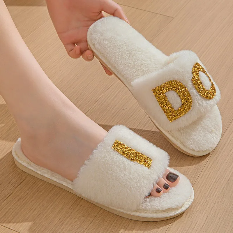 Luxury Pearl Rhinestone Bride Slippers Elegant Proposal Gift Woman Wedding Party Fluffy Slides Honeymoon Hotel Shoes