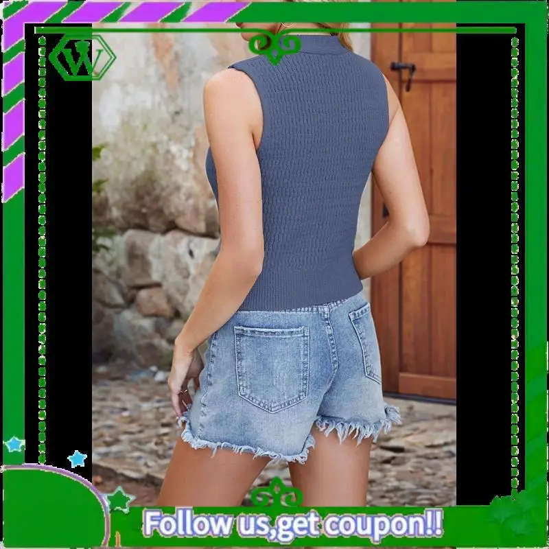 

A18P-Womens Cropped Sweater Vest V Neck Button Down Y2k Crop Knit Summer Trendy Sleeveless Chunky Tank Tops