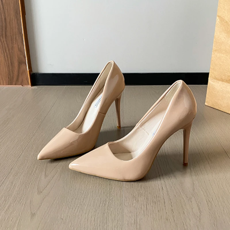 2025 New Spring/Summer Leather Women's Shoes Sexy Pointed Toe Pumps Slip on Extra High Heels for Weddings For Weddings