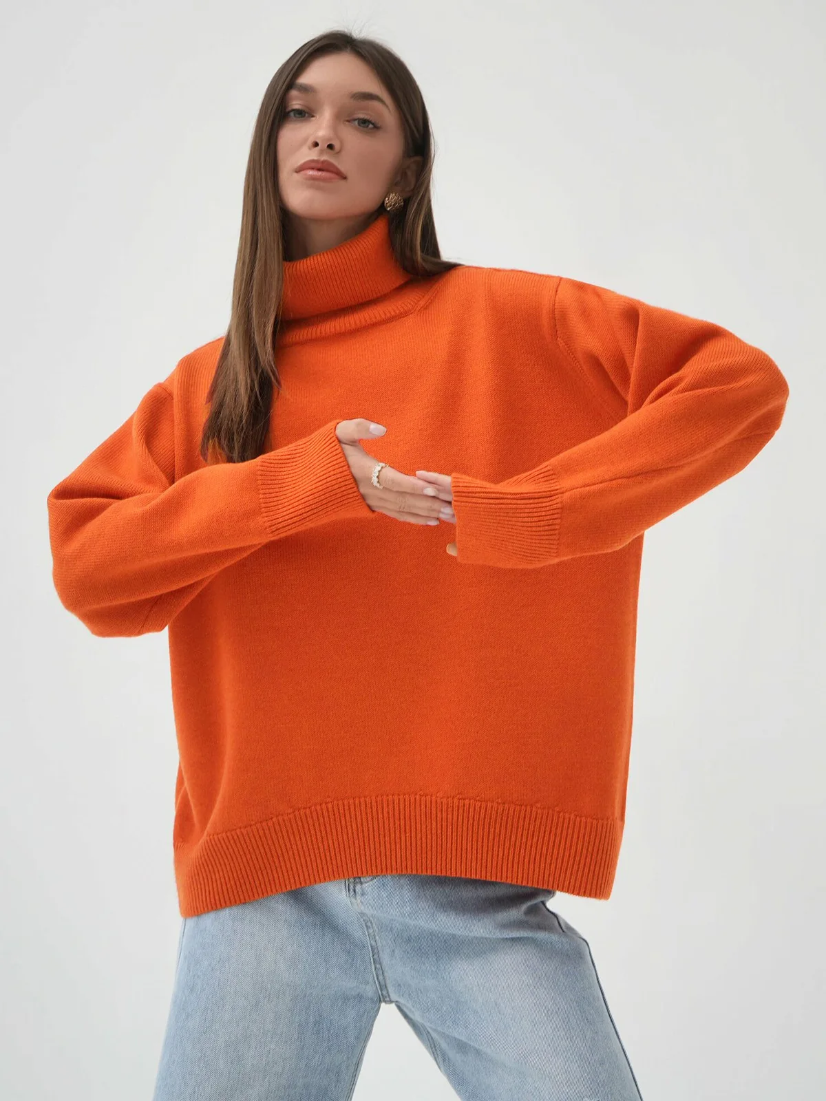 12 Color Autumn And Winter Loose Sweater Classic Solid Color Pullover Sweater Turtleneck Sweater For Women