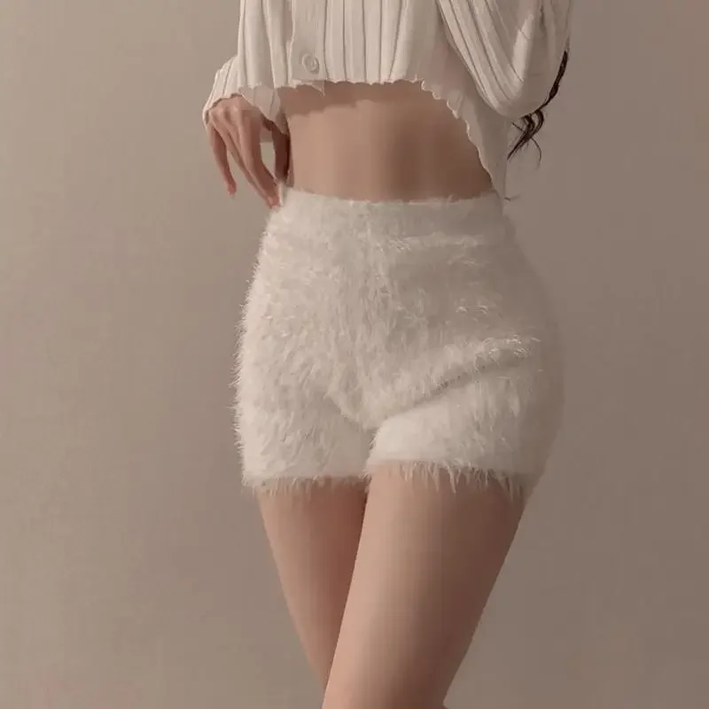 Velvet Knitted Casual Wide-leg Pants Women\'s Autumn Winter Fluffy Loose Underwear Sports Shorts Soft Waxy Backing Safety Panties