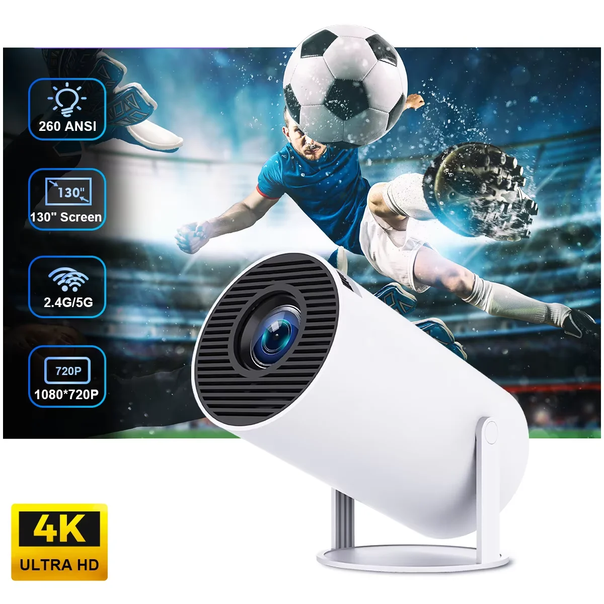 New 2024 4K Android 11 Dual Wifi6 200 ANSI Allwinner H713 BT5.0 1080P 1280*720P Home Cinema Outdoor portable Projetor