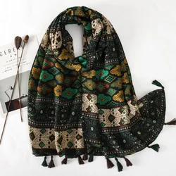 Fashion Luxury 2023 Green Ladies Speckle Women Scarf Female Long Shawl Tassel Four Seasons Versatile Floral Muslim Hijab