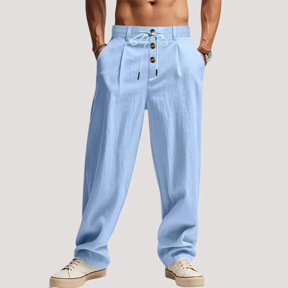 Men's Cotton-Linen Casual Breathable Pants Loose Straight Cut Streetwear Sporty Long Trousers Comfortable Fashion
