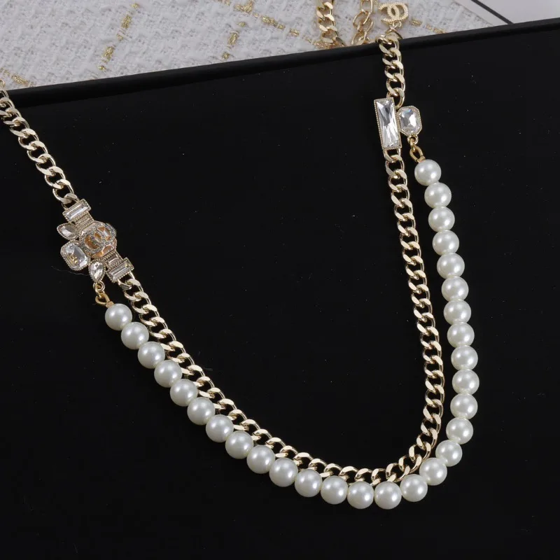 الكلاسيكية مزدوجة C سلسلة مايكرو مطعمة مكعب السكر الصغيرة الربط اللؤلؤ طبقة مزدوجة الترقوة سلسلة عصرية شخصية الرقبة