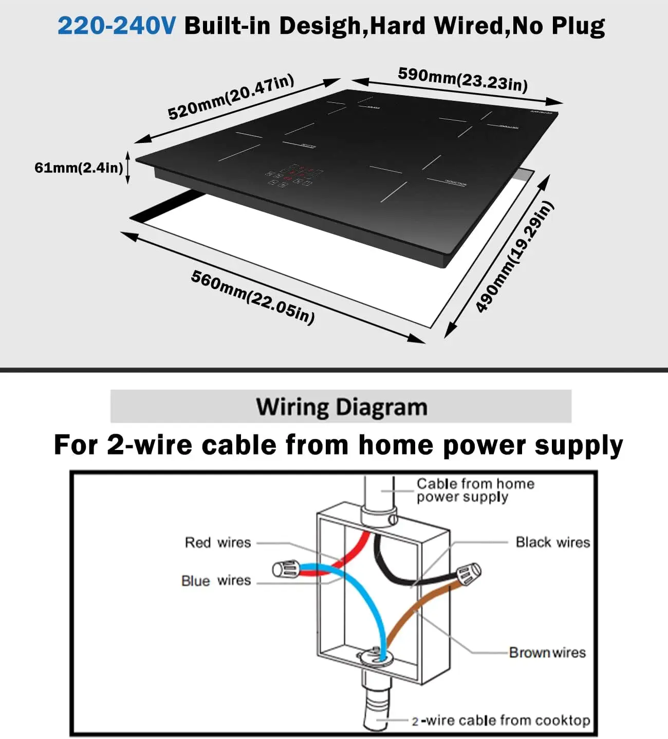 Placa de inducción de 24 pulgadas, placa de cocina eléctrica de 4 quemadores, quemador de inducción empotrado con temporizador y bloqueo para niños, función de pausa