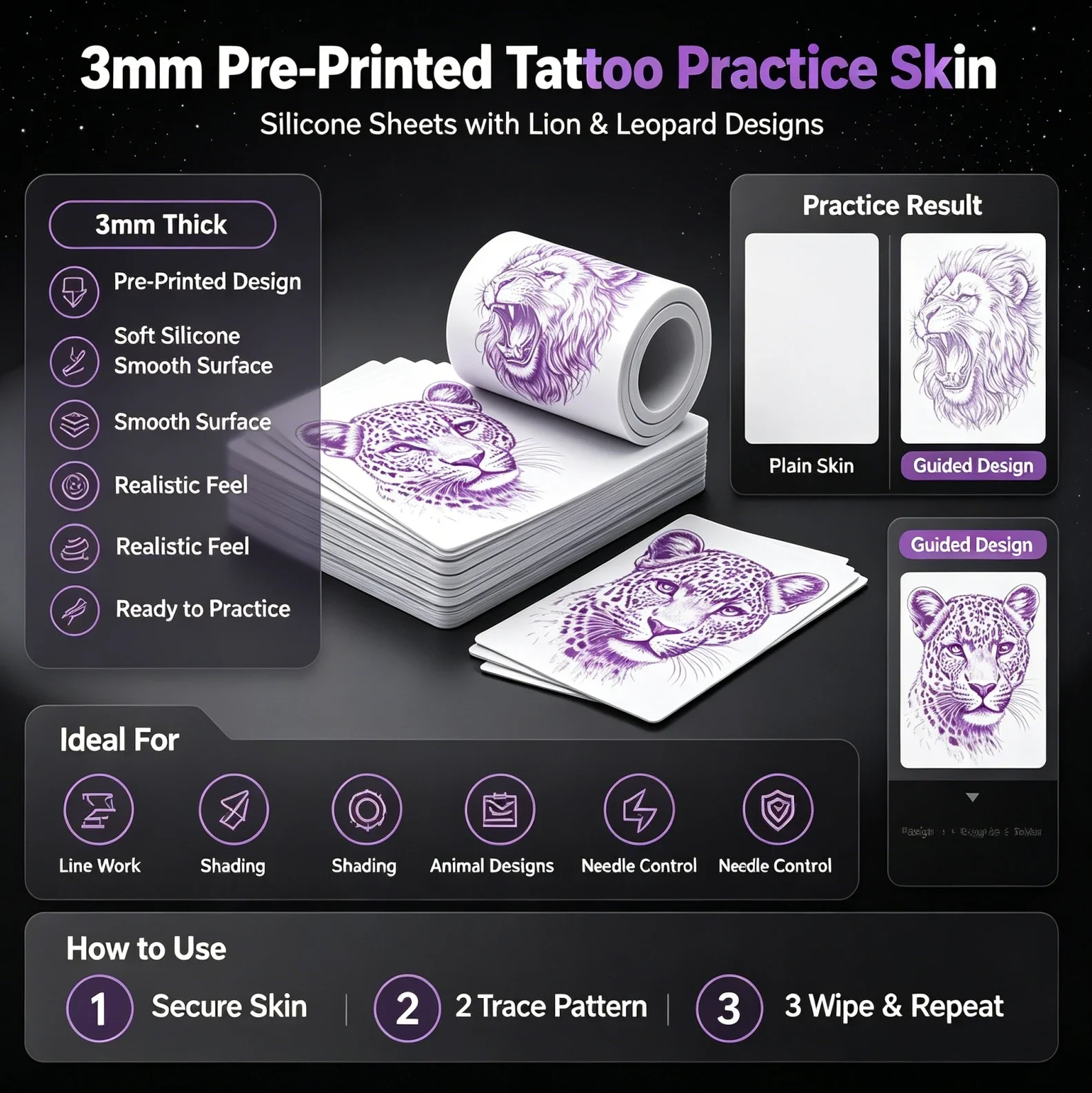 White Tattoo Practice Skin 1/3/5/10/15PCS 1MM Size Double Sides Silicone Microblading Eyebrow Permanent Makeup Practice Skin